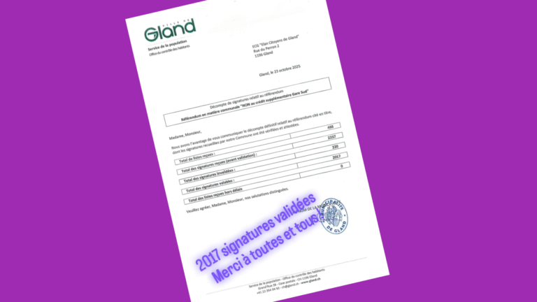 Gland : Le référendum contre le crédit Gare Sud officiellement validé